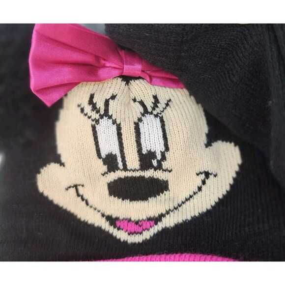 Disney Minnie Mouse Beanie Black & Pink pom-pom Mouse Ears Pink Bow Toddler Kids - Picture 3 of 6
